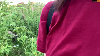 public outdoor blowjob with creampie from shy girl in the bushes - Olivia Moore.mp4