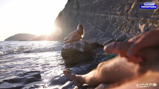 DICK FLASH on a nudist beach: Stranger caught me jerking off and helped me cum.mp4