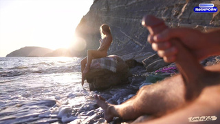 DICK FLASH on a nudist beach: Stranger caught me jerking off and helped me cum.mp4
